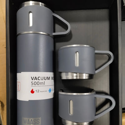 Botella de agua térmica de acero inoxidable de 500 ml con 3 tapas para viajes al aire libre