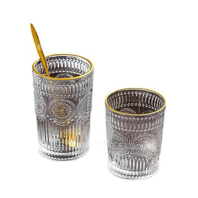 Taza de agua de vidrio de girasol de vidrio con bordes de oro en relieve para amantes del café