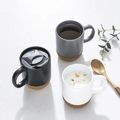 14 OZ Base de corcho Piedra Matte Diseño personalizado Taza de café de cerámica con tapa de PP y duradera
