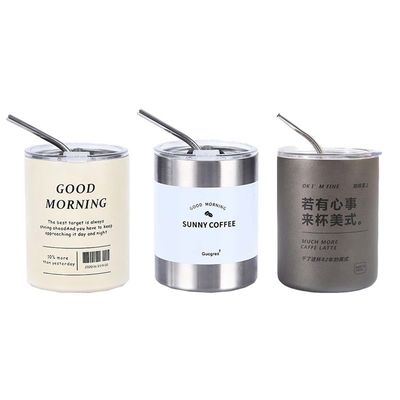 Artículo Logotipo personalizado 320ml/600ml De doble pared de acero inoxidable delgado recto aislado tazas de café con tapa y paja