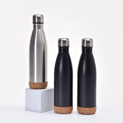 Botellas de vacío Termosas 500 ml Botella de agua aislada de acero inoxidable con fondo de corcho