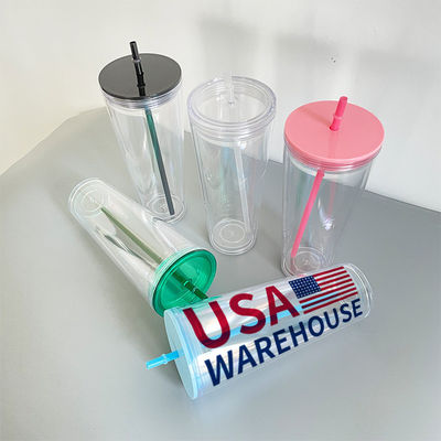 Exterior claro rosa verde 16 oz 24 oz aislado de doble pared plástico copas de acrílico tumbler con tapas y paja