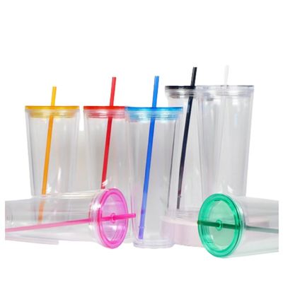 710ml Botella de agua clara 24 oz Tumblers de plástico con tapa y paja para la ocasión de la fiesta
