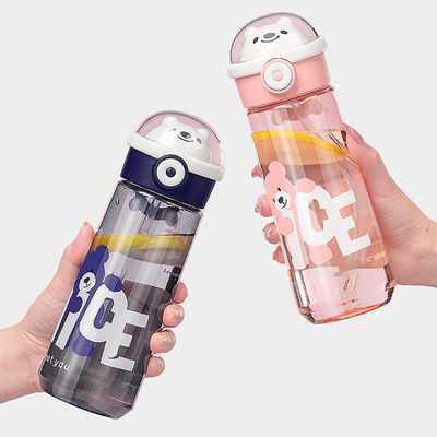 Botella de agua de plástico para bebidas con paja para niños