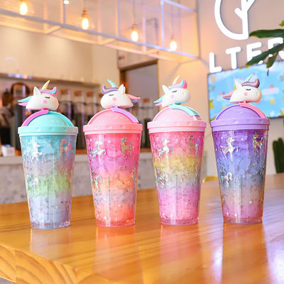 Diseño Bottle de agua de unicornio lindo de pared doble paja tipo 10cm * 25cm para estudiantes de moda