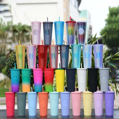 Tazas de bebidas de diamante reutilizables de 24 onzas con tapa y paja