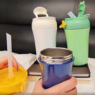 Botella de agua de oficina de 15 oz de vacío de doble pared aislada de viaje taza de café con tapa de silicona
