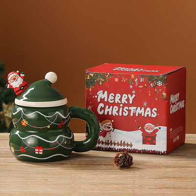 Tazas de café estilo americano diseño moderno con caja de regalo festivo Santa Muñeco de Nieve lindo