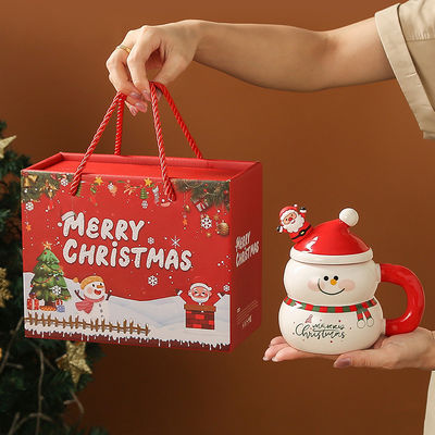 Hombre de nieve cerámico dulce Santa Copa de Navidad de café en caja de regalo para festivales