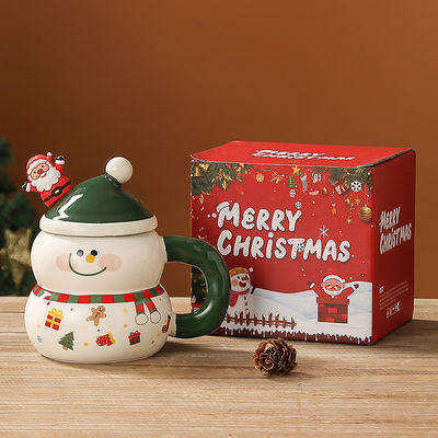 Hombre de nieve cerámico dulce Santa Copa de Navidad de café en caja de regalo para festivales
