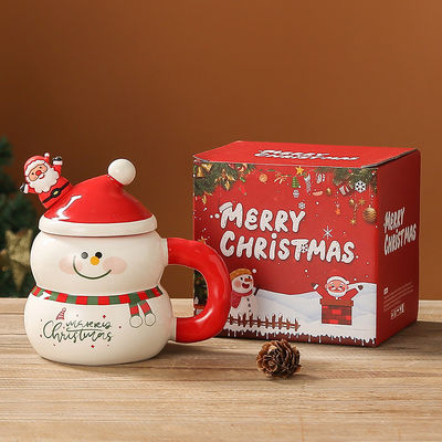 Hombre de nieve cerámico dulce Santa Copa de Navidad de café en caja de regalo para festivales