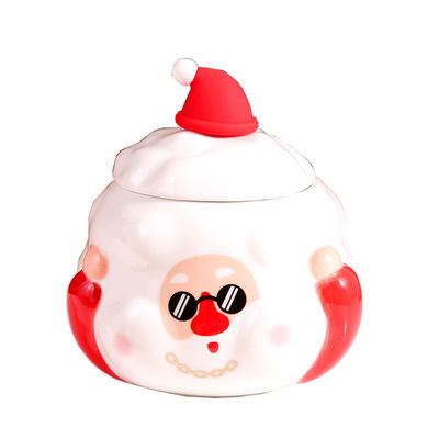 Logotipo personalizado Taza de cerámica aceptable con tapa Diseño de muñeco de nieve de Navidad lindo 3 colores