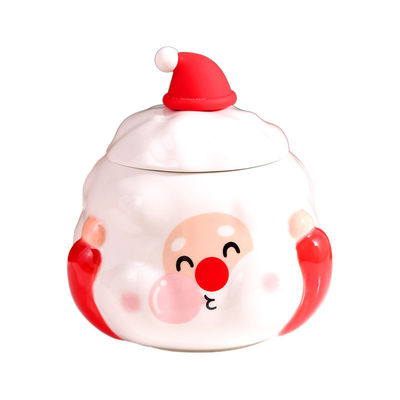 Logotipo personalizado Taza de cerámica aceptable con tapa Diseño de muñeco de nieve de Navidad lindo 3 colores