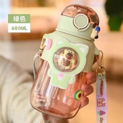 Botella de agua de plástico de 680 ml con paja para la ocasión de regreso a la escuela de color púrpura personalizado