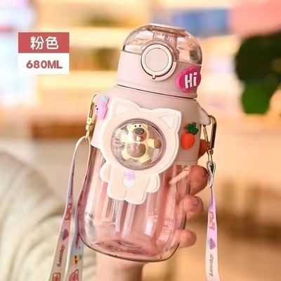 Botella de agua de plástico de 680 ml con paja para la ocasión de regreso a la escuela de color púrpura personalizado