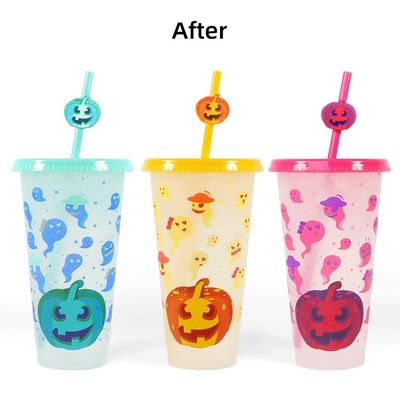 MUGS 24OZ Bebidas refrescantes de plástico sin BPA con tazas de cambio de color tapas y paja