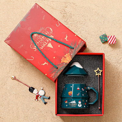 Diseño de árbol de Navidad Cartón Cerámica Taza caja de regalo Con Cuchara de tapa al estilo americano