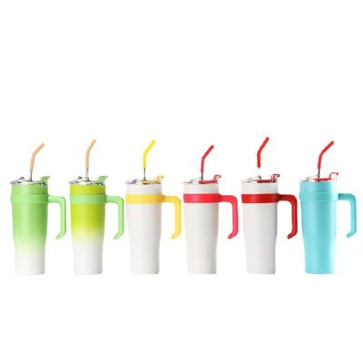 Taza de café aislada de acero inoxidable de 40 oz con paja y tapa para artículos de oficina
