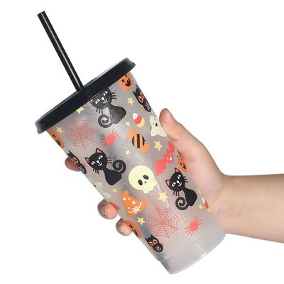 Promoción Regalo Reutilizable sin BPA Impresión personalizada Taza de café de plástico con tapa y paja