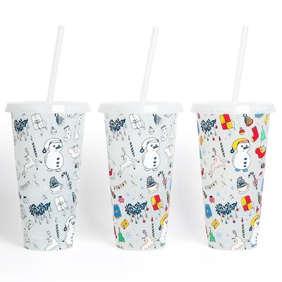 Promoción Regalo Reutilizable sin BPA Impresión personalizada Taza de café de plástico con tapa y paja