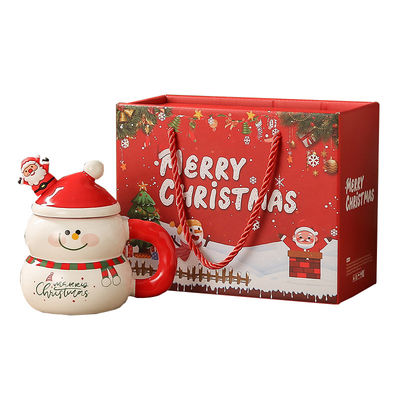 8.5x6.8cm Hombre de Nieve Santa Diseño Caja de Regalos de Navidad Taza de Leche y Café Con Mano