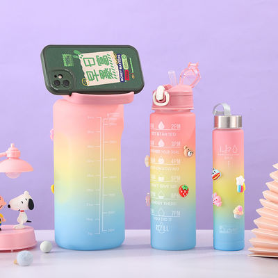 Trío motivacional de botellas de termo negras 3-en-1 Con acentos rosas y paja