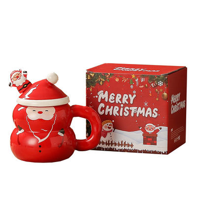 Logotipo personalizado aceptable Muñeco de nieve Santa Diseño Niña Caja regalo de Navidad Leche Taza de café Taza con cuchara 400ml