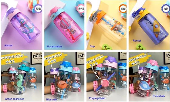 480ml Niños Bottle de agua de plástico con paja