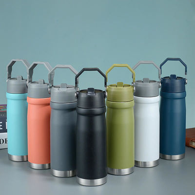 Taza recta Logotipo personalizado Hot Travel 500ml 650Ml Botella de agua deportiva de doble pared de acero inoxidable con mango