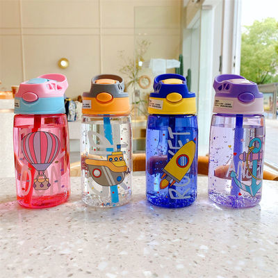 16OZ Niños Bonitos Portátiles A prueba de fugas Bebida recta Botella de agua de plástico con paja