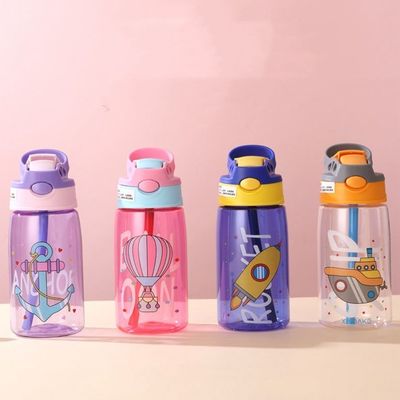16OZ Niños Bonitos Portátiles A prueba de fugas Bebida recta Botella de agua de plástico con paja