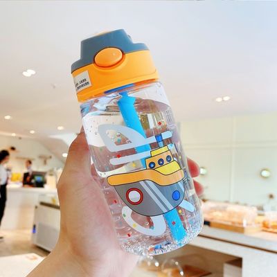 16OZ Niños Bonitos Portátiles A prueba de fugas Bebida recta Botella de agua de plástico con paja