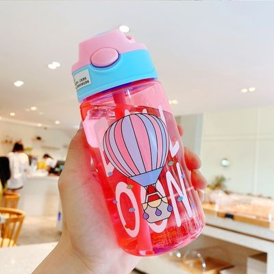 16OZ Niños Bonitos Portátiles A prueba de fugas Bebida recta Botella de agua de plástico con paja