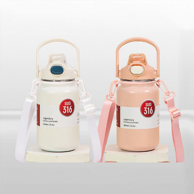 304 316 Botella de agua de acero inoxidable para niños Logotipo rosa 418g Flasca de vacío de paja aislada