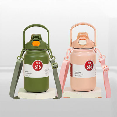304 316 Botella de agua de acero inoxidable para niños Logotipo rosa 418g Flasca de vacío de paja aislada