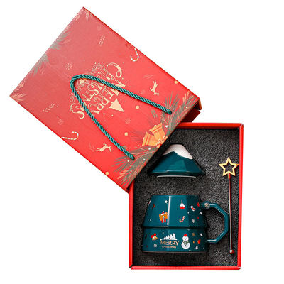 7x12.5cm Taza de café de cerámica con tapa y cuchara Bolsa de regalo de diseño de árbol de Navidad festivo