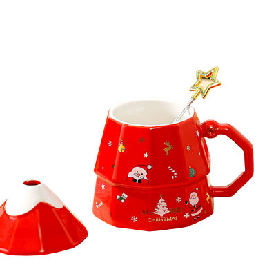 Gran capacidad árbol de Navidad diseño copa de cerámica con tapa y cuchara regalo sostenible