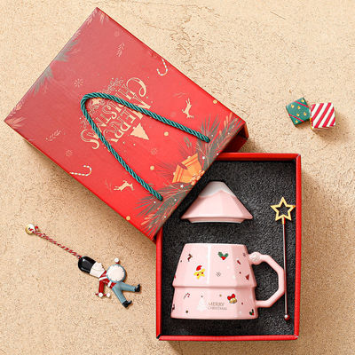 Gran capacidad árbol de Navidad diseño copa de cerámica con tapa y cuchara regalo sostenible