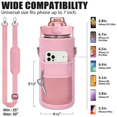 Botella de agua de plástico con manga de almacenamiento de paja motivacional Marcador de tiempo Botella de 2000 ml