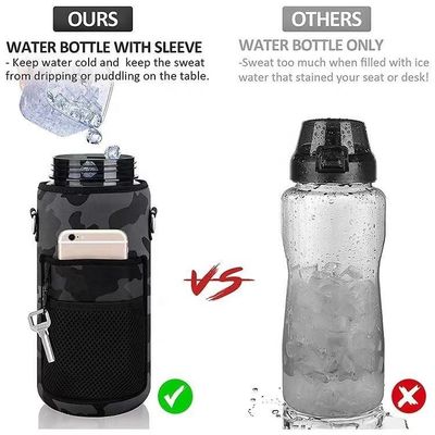 Botella de agua de plástico con manga de almacenamiento de paja motivacional Marcador de tiempo Botella de 2000 ml