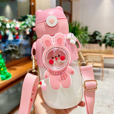 Botella de agua con paja con osos lindos diseño ideal para estudiantes en verano
