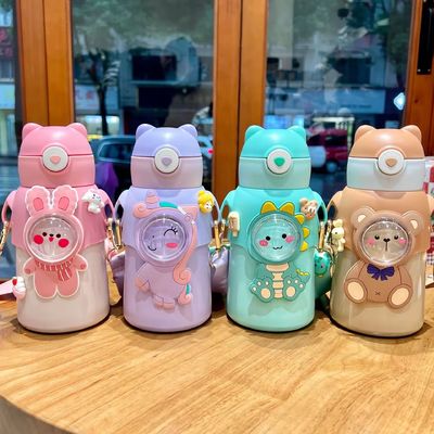 Botella de agua con paja con osos lindos diseño ideal para estudiantes en verano