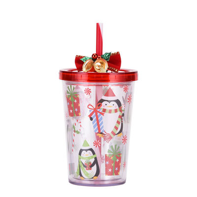 Estilo de diseño lindo Campana de Navidad de doble capa plástico BAP GRATUITO Copo de agua potable de paja