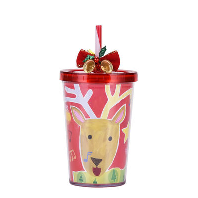 Estilo de diseño lindo Campana de Navidad de doble capa plástico BAP GRATUITO Copo de agua potable de paja