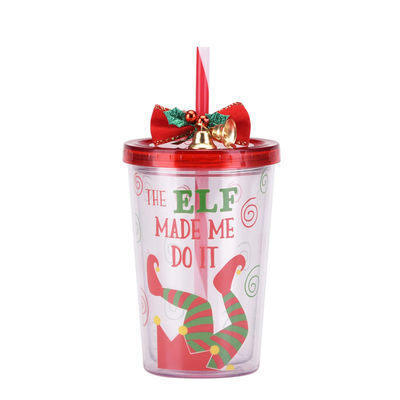 Estilo de diseño lindo Campana de Navidad de doble capa plástico BAP GRATUITO Copo de agua potable de paja