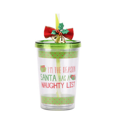 Estilo de diseño lindo Campana de Navidad de doble capa plástico BAP GRATUITO Copo de agua potable de paja