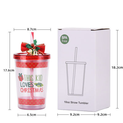 Estilo de diseño lindo Campana de Navidad de doble capa plástico BAP GRATUITO Copo de agua potable de paja