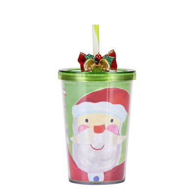 Reutilizables 10 oz Diseño lindo de doble pared Acrílico claro de plástico de agua con paja