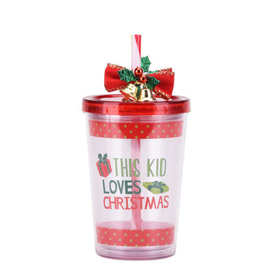 Reutilizables 10 oz Diseño lindo de doble pared Acrílico claro de plástico de agua con paja