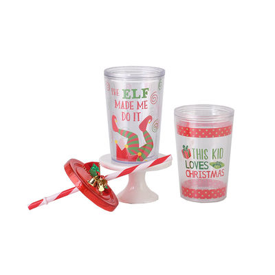 Reutilizables 10 oz Diseño lindo de doble pared Acrílico claro de plástico de agua con paja